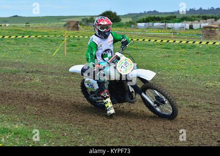 GOZON, SPAIN - MAY 13: Unidentified racer rides a classic motorcycle in the 'Classic Trophy Mx Astur' on May 13, 2017 in Gozon, Spain. Stock Photo