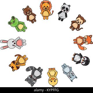 cute animals circle wildlife cartoon image Stock Vector