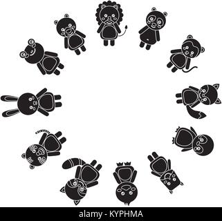 cute animals circle wildlife cartoon image Stock Vector