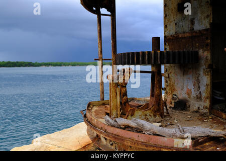 A rusty gear from a crane, captured in croatia at the Uvala Minerska bay. Stock Photo