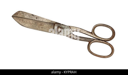 Close up of big old vintage metal closed scissors isolated on white background Stock Photo