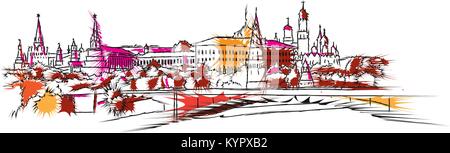 Moscow colored skyline sketch. Travel landmark vector illustration. Stock Vector