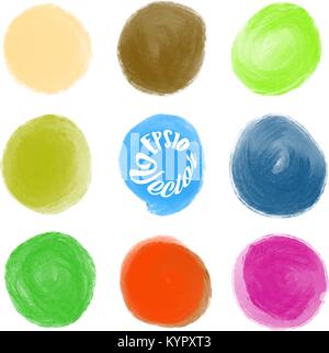 A set of round watercolor stains. Various background elements for print decoration Stock Vector