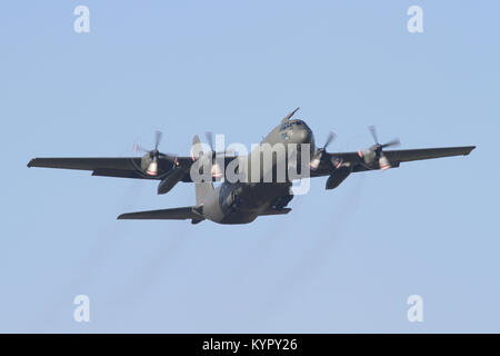 A RAF Hercules C-130 C3 climbing out of RAF Coningsby following a short visit. Stock Photo