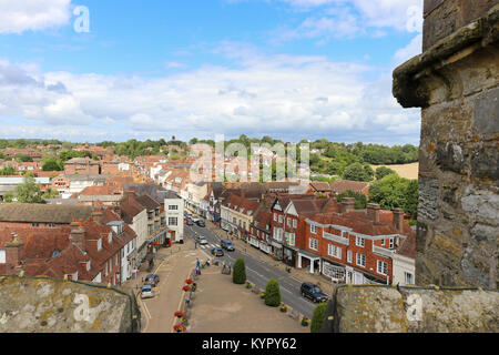 Aerial view of the High Street in Battle; a small, historic town in East Sussex, England. Stock Photo