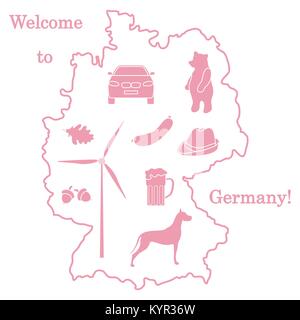 Vector illustration with various symbols of Germany. Travel and leisure. Design for banner, poster or print. Stock Vector