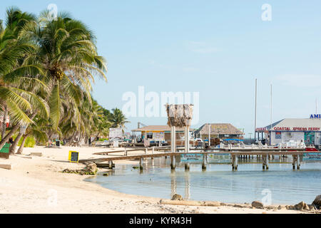 SAN PEDRO, BELIZE - NOVEMBER 25: The coastal view of the Ambergris Caye town San Pedro on November 25, 2017 in Belize. Stock Photo