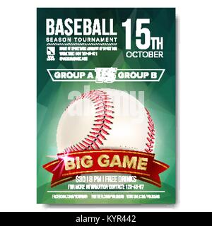 Baseball Poster Vector. Baseball Ball. Design For Sport Bar Promotion. Baseball Club, Academy Flyer. Invitation Illustration Stock Vector
