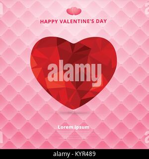 3d origami heart low polygon design shadow on pink square luxury pattern sofa texture background for valentines day. vector illustration. Stock Vector