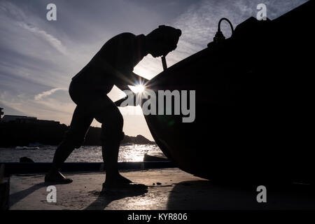 Silhouette of the Fishermans Statue El Cotillo La Oliva Fuerteventura Canary Islands Spain Stock Photo