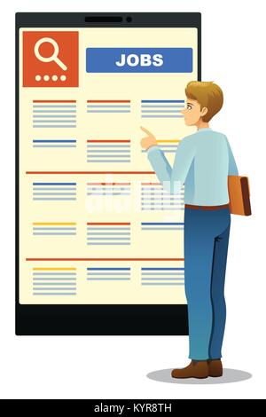 A vector illustration of Woman Looking at Job Posting Stock Vector