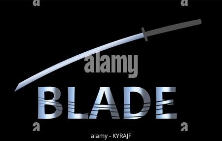 abstract inscription blade and katana on a dark background design business logo Stock Vector