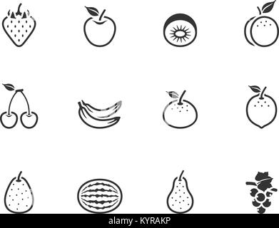 Fresh fruit icons in single color. Vector illustration. Stock Vector