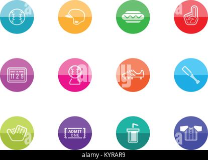 Baseball related icon series in color circles Vector illustration. Stock Vector