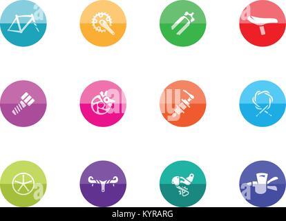 Bicycle part icons series in color circles. Vector illustration. Stock Vector