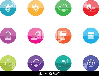 Computer network icon series in color circles. Vector illustration. Stock Vector