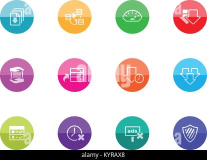 File sharing icon series in color circles. Vector illustration. Stock Vector