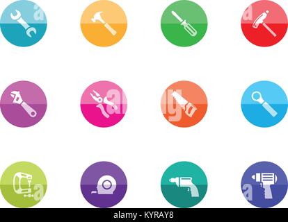 Hand tools icon series in color circles. Vector illustration. Stock Vector
