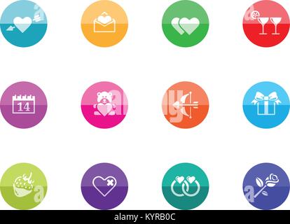 Valentine related items icon series in color circles. Vector illustration. Stock Vector