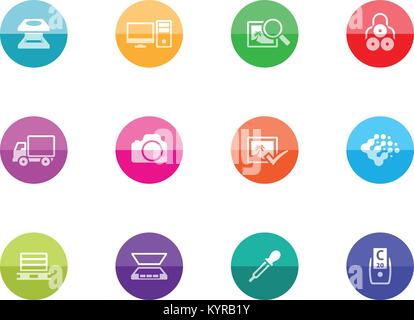 Printing and graphic design icon series in color circles. Vector illustration. Stock Vector