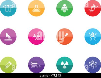 Science icons in color circles. Vector illustration. Stock Vector