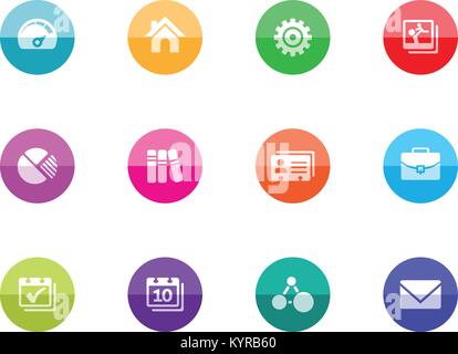 A set icons for mobile apps or personal website in color circles. Vector illustration. Stock Vector