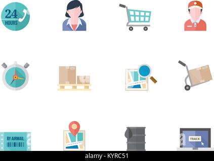 Communication icon series in flat color style. Vector illustration. Stock Vector