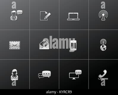 Communication icon series in metallic style Stock Vector