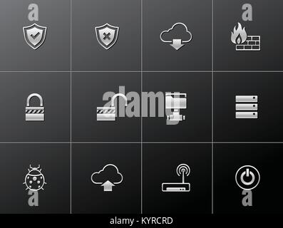 Computer network icon series in metallic style. Stock Vector