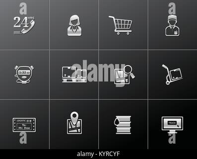 Logistic icon series in metallic style. Stock Vector