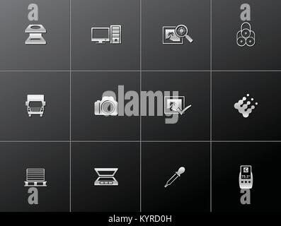 Printing and graphic design icon series in metallic style Stock Vector
