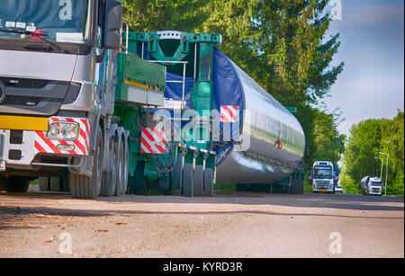 wind turbines blade on trailer Stock Photo