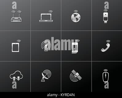 Wireless technology icon series in metallic style. Stock Vector