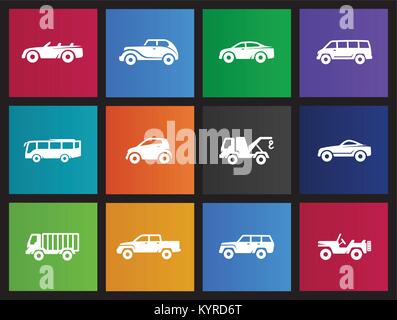 Car icons in Metro style. Stock Vector