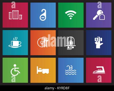 Hotel icons in Metro style. Stock Vector