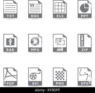 File format icon set in single color. Stock Vector