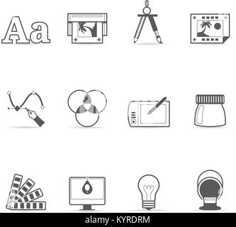Printing and graphic design icon set in single color. Stock Vector