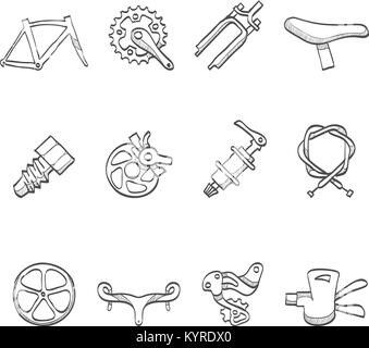 Bicycle part icons series in sketch. Stock Vector