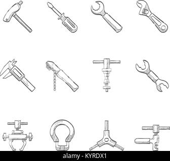 Bicycle tools icon series in sketch. Stock Vector