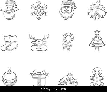 Christmas icon series in sketch. Stock Vector