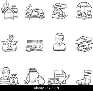 Insurance icons in sketches. Stock Vector