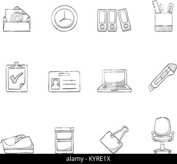 Office icon series in sketch. Stock Vector