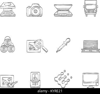 Printing and graphic design icon series in sketch. Stock Vector