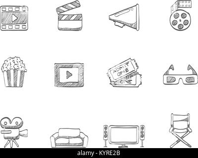 Movie icon series in sketch. Stock Vector