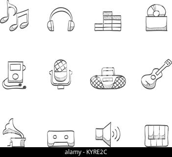 Music icons in sketch. Stock Vector