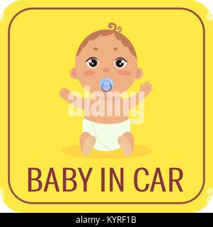 Baby in car safety car sticker sign. Boy on board Stock Vector
