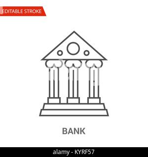 Bank Icon. Thin Line Vector Illustration - Adjust stroke weight - Expand to any Size - Easy Change Colour - Editable Stroke - Pixel Perfect Stock Vector