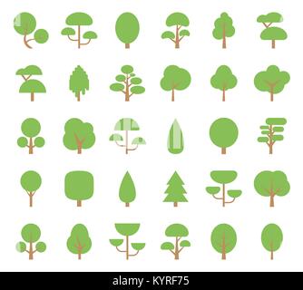 Set Flat Trees in a Flat Design. Isolated on White Background. Vector Icons. Stock Vector