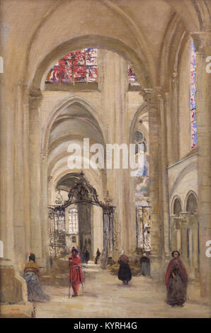 COROT Camille -  Vue de l'intérieur de la cathédrale de Sens - Inside view of the Sens cahedral 1874 Stock Photo