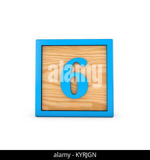 Number 6 wodden childrens toy alphabet block. 3D Rendering Stock Photo